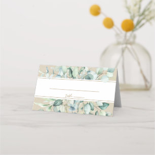 Carte De Placement Mariage aquarelle vert et or rustique