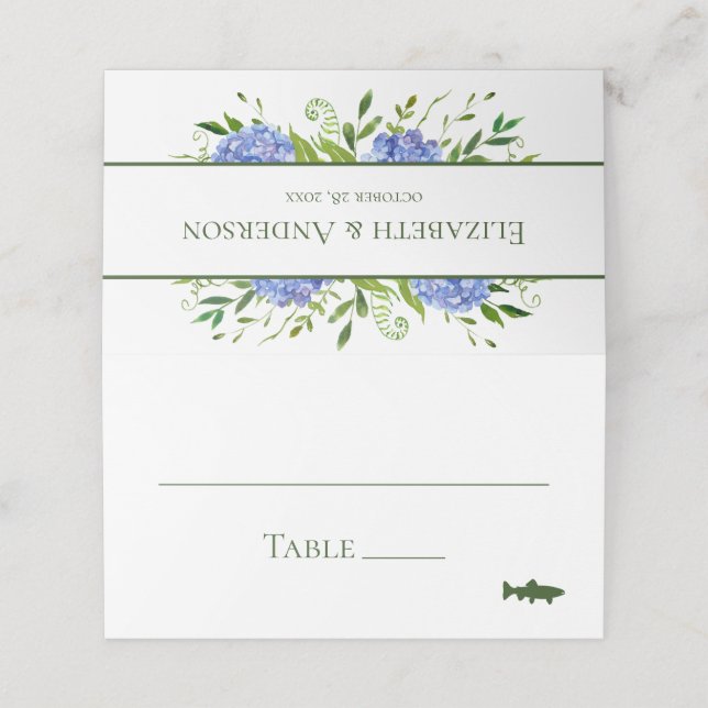 Carte De Placement Mariage aux Hortensias Bleus (Extérieur déplié)