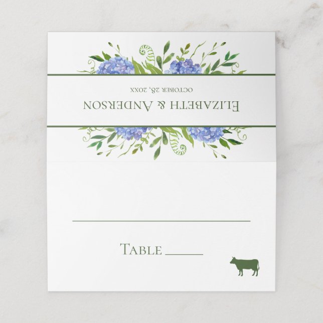 Carte De Placement Mariage aux Hortensias Bleus (Extérieur déplié)