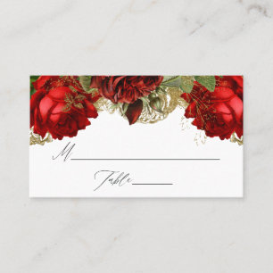 Carte De Placement Mariage aux Roses Rouges Bourguignon et Or Vintage