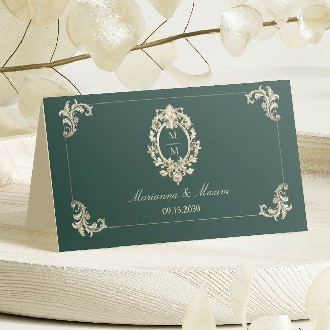 Carte De Placement Mariage baroque vert émeraude (Créateur téléchargé)