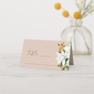 Carte De Placement Mariage Beige Rosé Chaud Floral Botanique Blanc