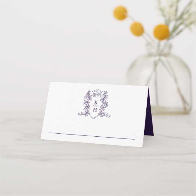 Carte De Placement Mariage blanc violet monogramme (Devant)