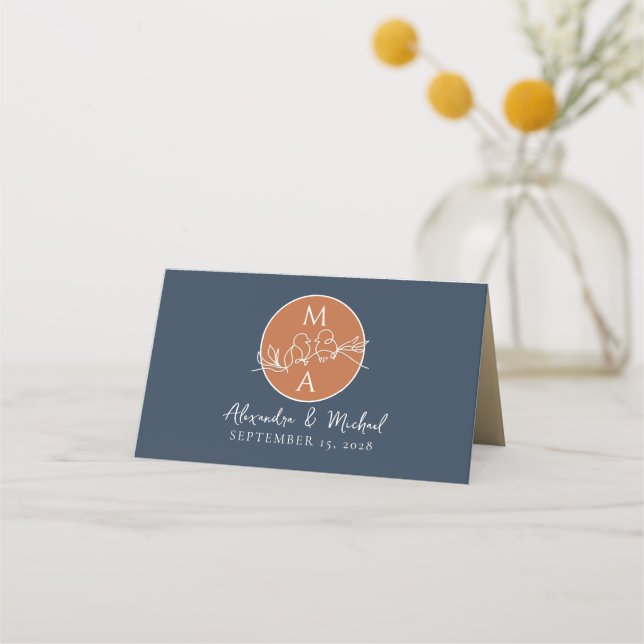 Carte De Placement Mariage bleu de la marine en terre cuite (Dos)