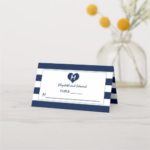 Carte De Placement Mariage bleu et blanc de marine moderne chic