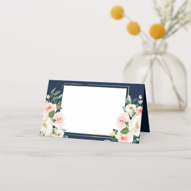Carte De Placement Mariage Blue Gold de la marine (Devant)