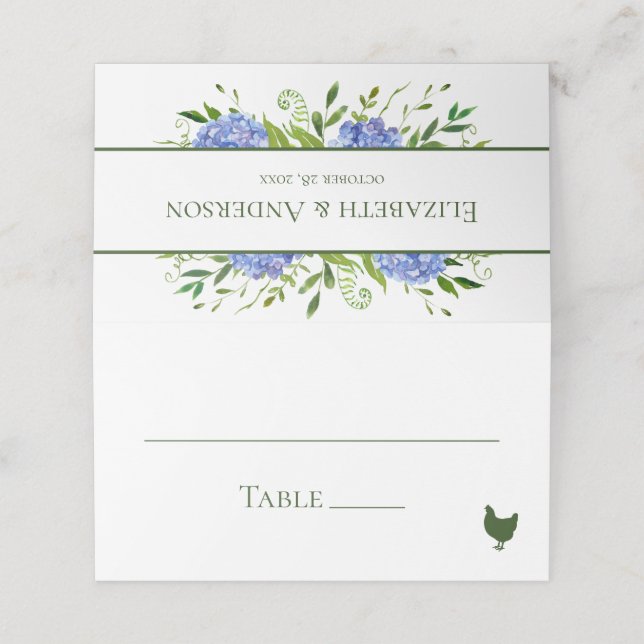Carte De Placement Mariage Blue Hydrangeas (Extérieur déplié)