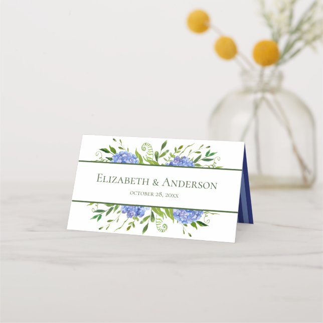 Carte De Placement Mariage Blue Hydrangeas (Devant)