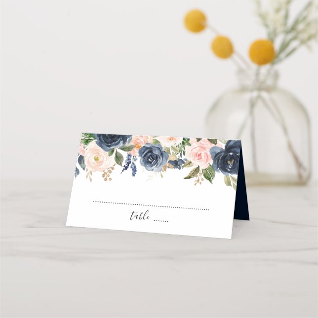 Carte De Placement Mariage Boho bleu bleu bleu rose bleu marine (Devant)