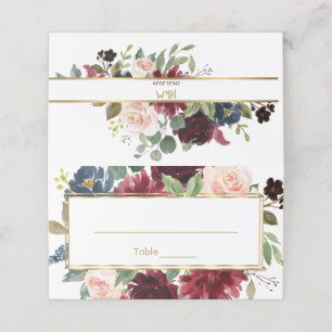 Carte De Placement Mariage Boho Gold de la marine de Bourgogne plié