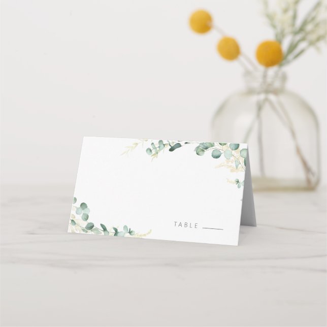 Carte De Placement Mariage boho rustique eucalyptus vert (Devant)