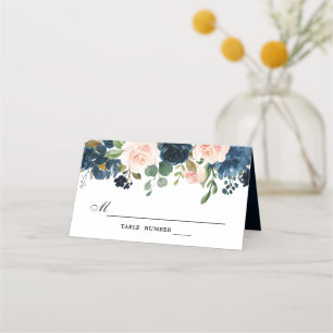 Carte De Placement Mariage botanique bleu bleu rose bleu marine