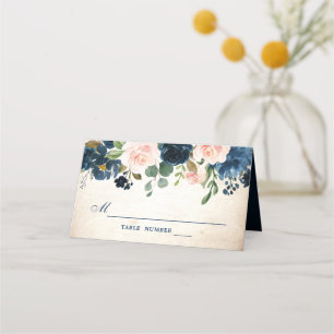 Carte De Placement Mariage botanique bleu bleu rose bleu marine
