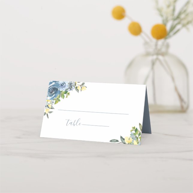 Carte De Placement Mariage botanique bleu Dusty (Devant)