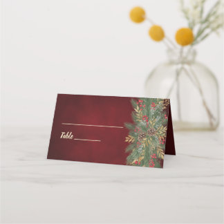 Carte De Placement Mariage botanique élégant de Noël au velours rouge