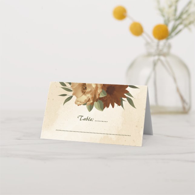 Carte De Placement mariage botanique fleuri en terre cuite rustique (Devant)