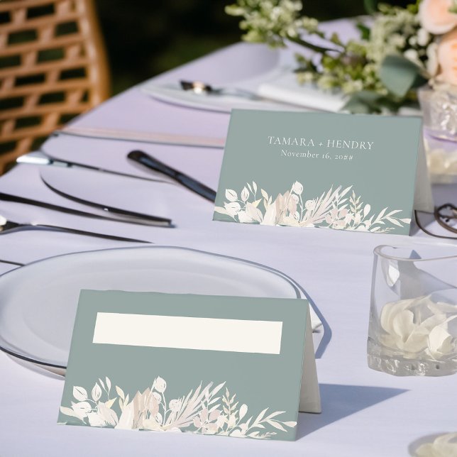 Carte De Placement Mariage botanique Sage Green Personnalisé (Sage Green Elegant Wedding Reception Place Cards - Foliage Duet wedding collection)