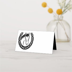 Carte De Placement Mariage campagnard Black Horse Horseshoe Western