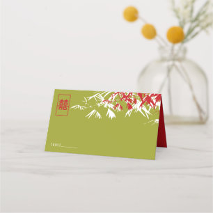 Carte De Placement Mariage chinois Feuille double Xi en bambou rouge