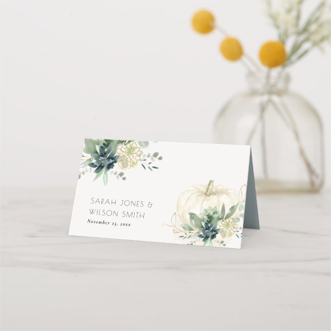 Carte De Placement Mariage Citrouille Succulent de l'or bleu-bleu-gri (Devant)