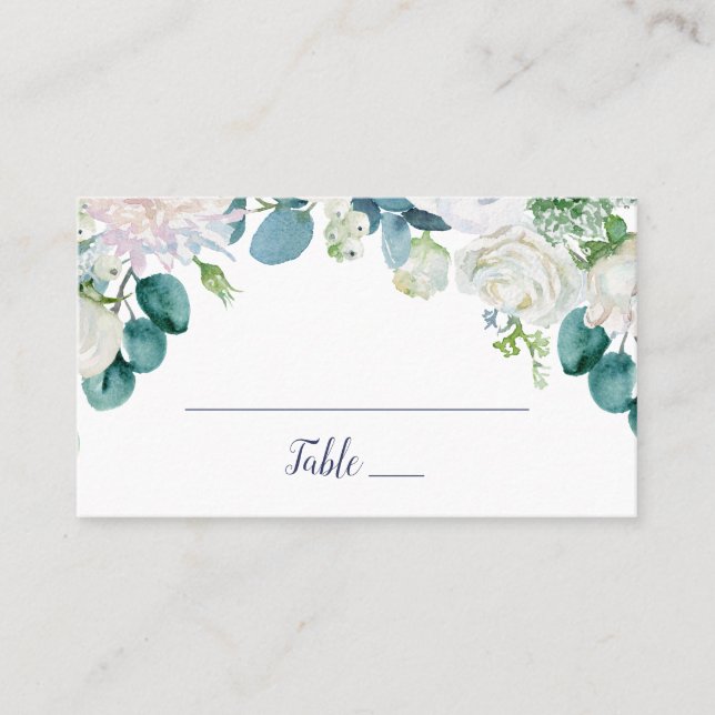 Carte De Placement Mariage classique de fleurs blanches (Devant)