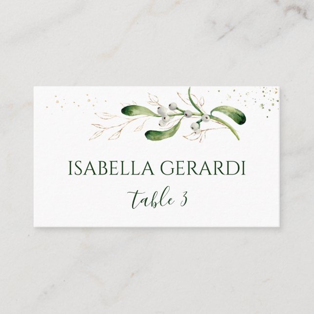Carte De Placement Mariage Confetti Foliage Doré Gui (Devant)