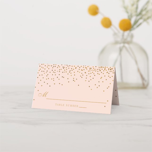 Carte De Placement Mariage Confetti rose et or (Devant)