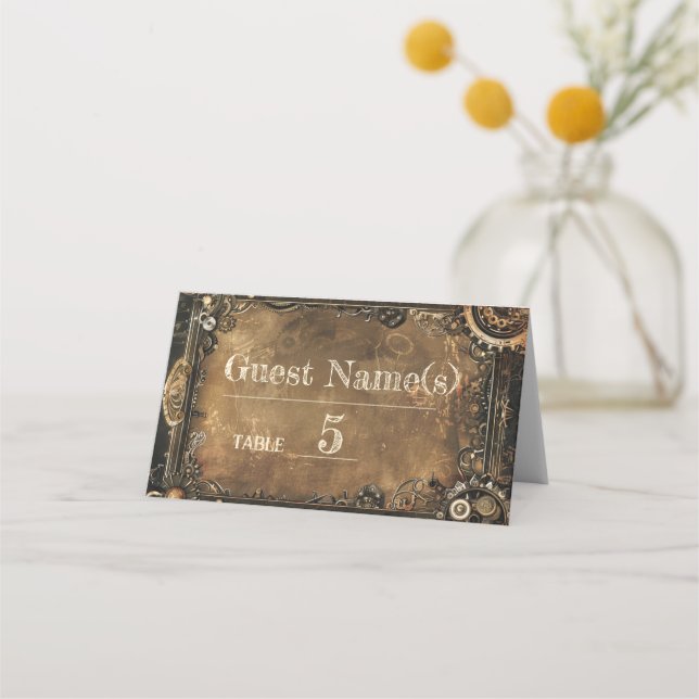 Carte De Placement Mariage d'affaires Steampunk Noir (Devant)