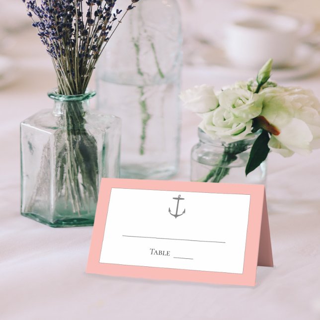 Carte De Placement Mariage d'Ancres nautiques simple | Corail (Coral Simple Nautical Anchor Wedding Place Card)