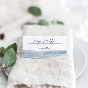 Carte De Placement Mariage d'aquarelle bleu côtier à marée basse