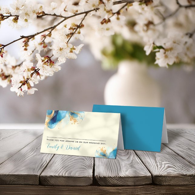 Carte De Placement Mariage d'aquarelle bleu et or Abstrait (Créateur téléchargé)