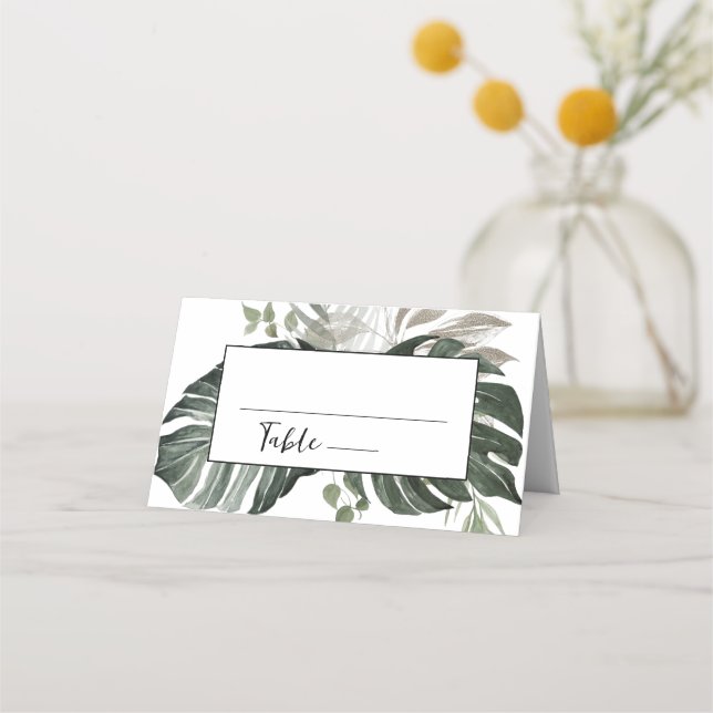 Carte De Placement Mariage d'aquarelle botanique de verdure rustique (Devant)