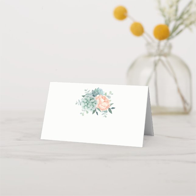Carte De Placement Mariage d'aquarelle de feuillage Succulent de pivo (Devant)
