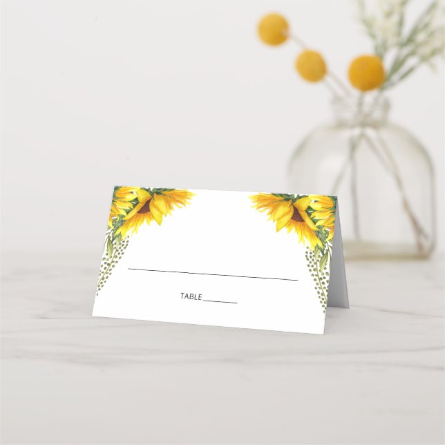 Carte De Placement Mariage d'aquarelle des tournesols rustiques (Devant)