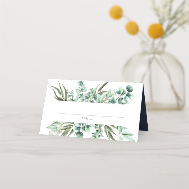 Carte De Placement Mariage d'aquarelle Eucalyptus de verdure rustique (Devant)