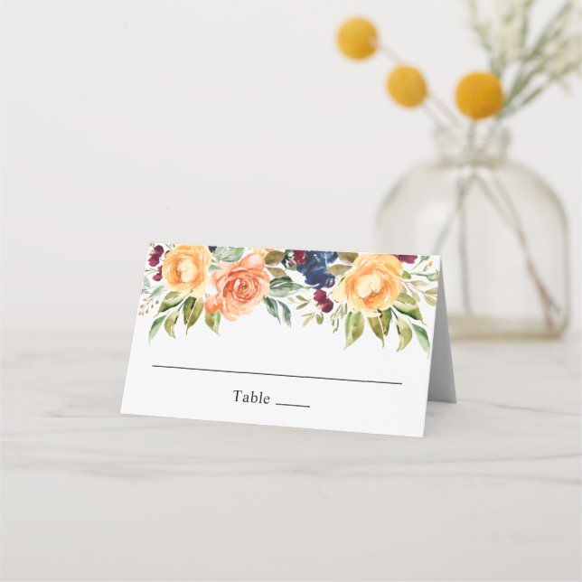 Carte De Placement Mariage d'aquarelle florale à automne personnalisé (Devant)
