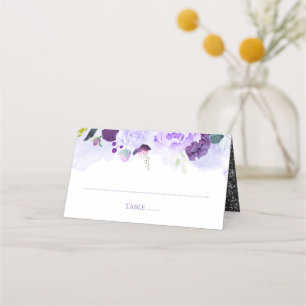 Carte De Placement Mariage d'aquarelle florale pourpre et argent