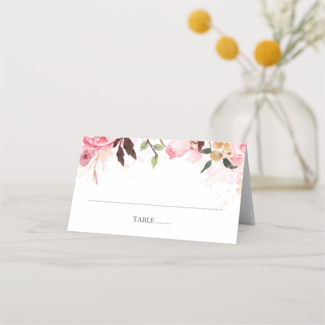 Carte De Placement Mariage d'aquarelle rose (Devant)