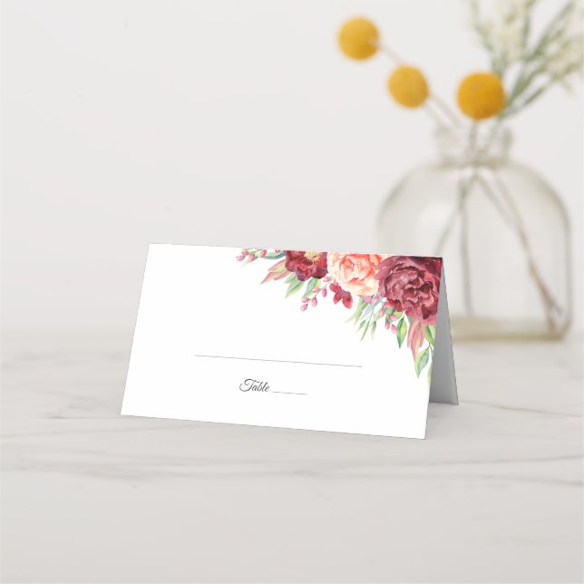 Carte De Placement Mariage d'aquarelle Rose de pêche de Bourgogne (Devant)