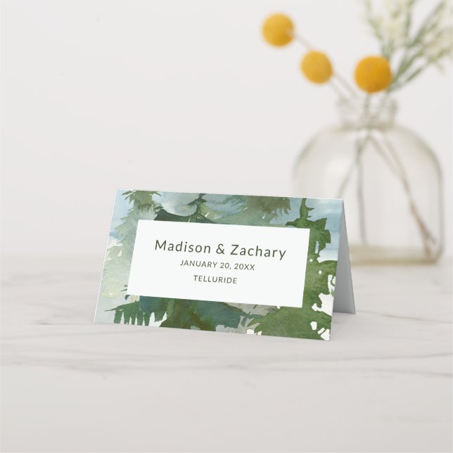 Carte De Placement Mariage d'aquarelle Rustic Mountain Forest (Devant)