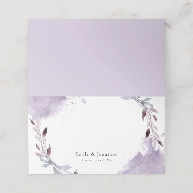 Carte De Placement Mariage d'aquarelles de feuillage violet (Extérieur déplié)
