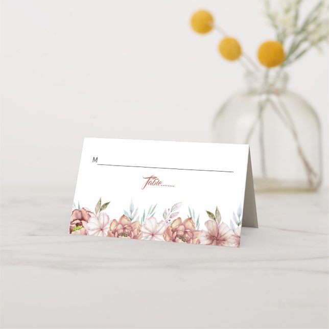 Carte De Placement Mariage de automne fleuri à l'aquarelle en terre c (Devant)