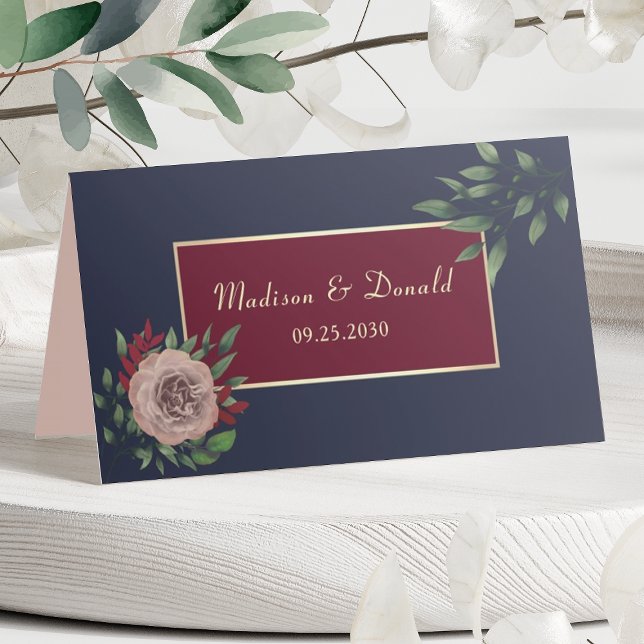 Carte De Placement Mariage de automne Floral Or Bourgogne (Créateur téléchargé)