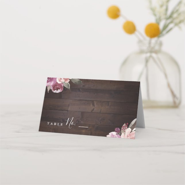 Carte De Placement Mariage de bois rustique mauve et mûrier (Devant)