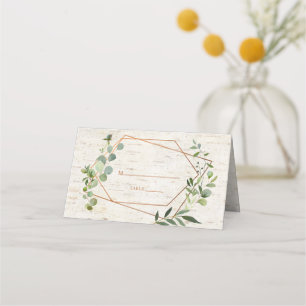 Carte De Placement Mariage de bouleau Eucalyptus géométrique en cuivr