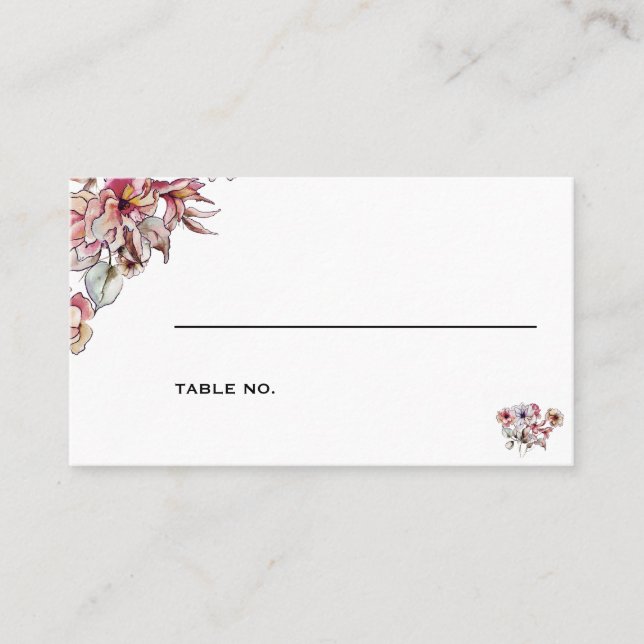 Carte De Placement Mariage de bouquet floral rose de Bourgogne (Devant)