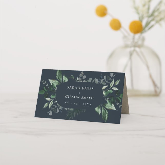 Carte De Placement Mariage de feuillage Tropical Black Green de la Ma (Devant)