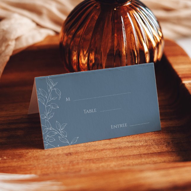 Carte De Placement Mariage de feuille bleu foncé (Créateur téléchargé)