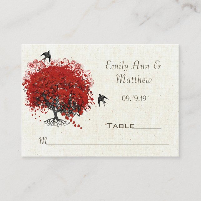 Carte De Placement Mariage de feuille de coeur rouge (Devant)