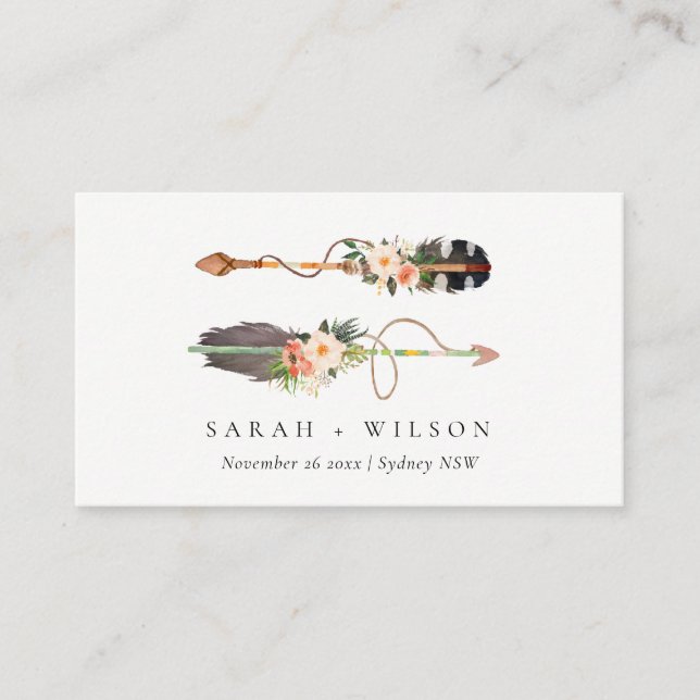 Carte De Placement Mariage de flèches florales rustique Elégant Boho (Devant)